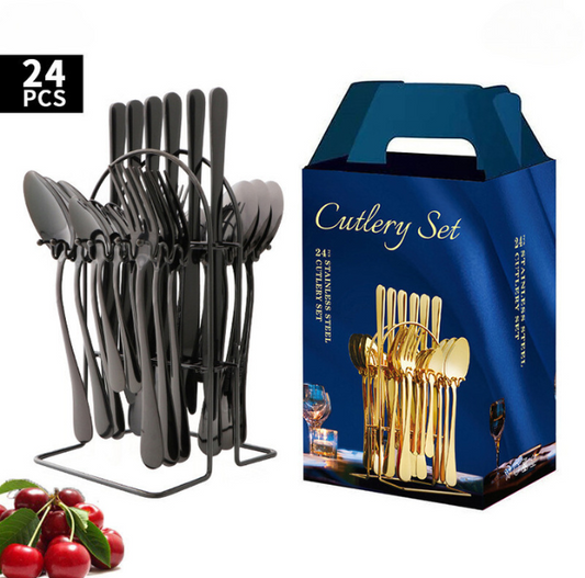 (Black) Luxury Housewarming Gift Tableware Cutlery Set (24pcs)