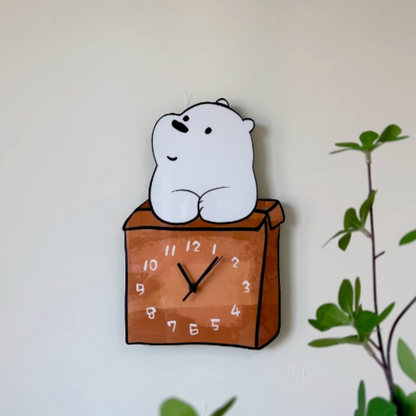 Adorable Baby Bear Inside Box/Novelty Clock/Funny Clock/Wall Clock/Non Ticking for Home Decor