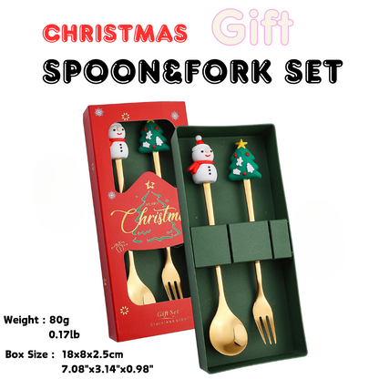 Christmas Edition Gold Spoon & Fork Set (2pcs) – Festive Holiday Flatware for Christmas Table Decor, Gifts and Dining