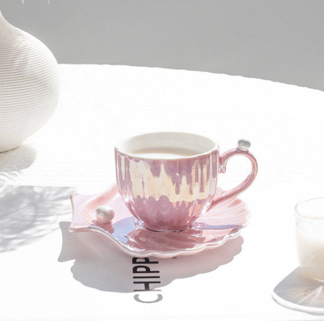 Seashell Mug Cup with a Seashell Saucer, Perfect for the Beach (240ml/8.11oz)