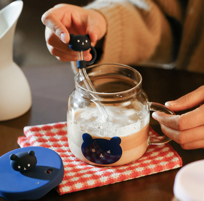 Lovely Teddy Bear Glass Cup with Lid&Straw(Cap)