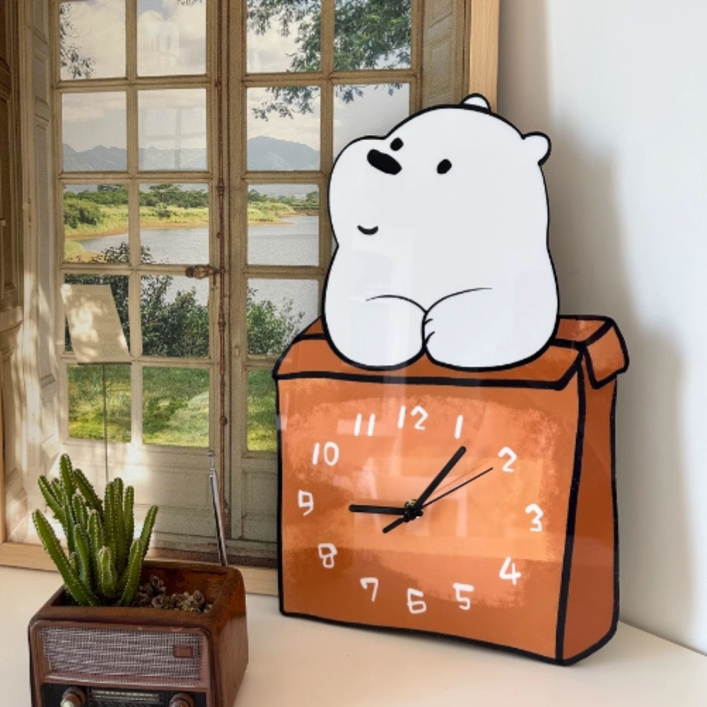 Adorable Baby Bear Inside Box/Novelty Clock/Funny Clock/Wall Clock/Non Ticking for Home Decor