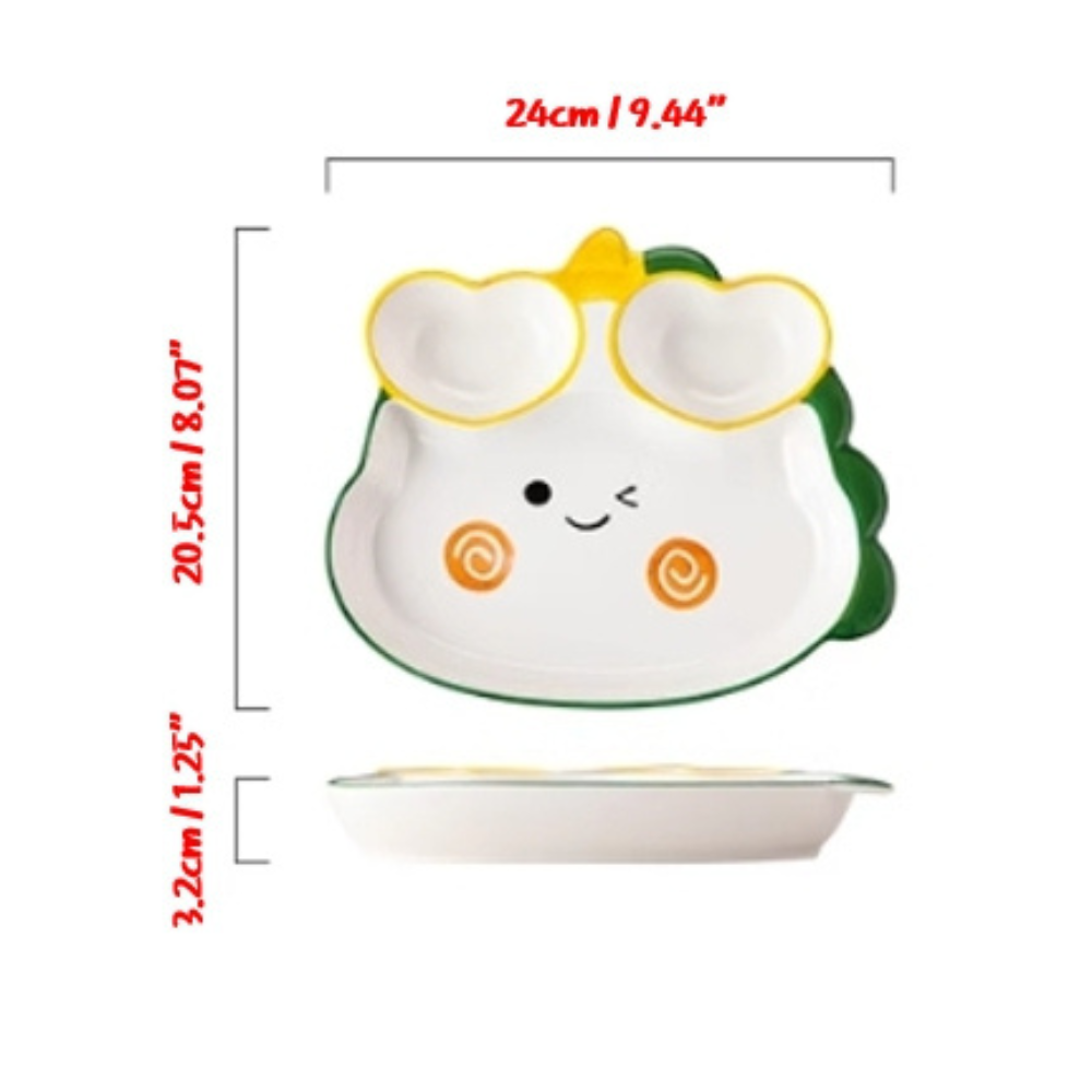 Adorable Baby Dinosaur Plate/Fries Plate/Dumpling Plate/Sushi Plate, Separate Sauce Compartment Place