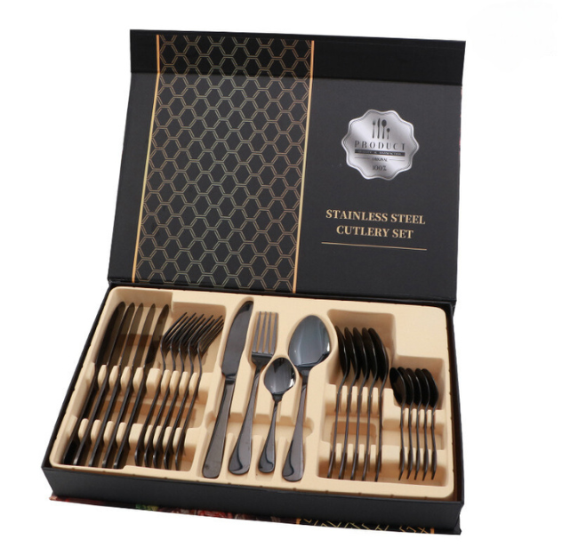 (Black) Luxury Housewarming Gift Tableware Cutlery Set (24pcs)