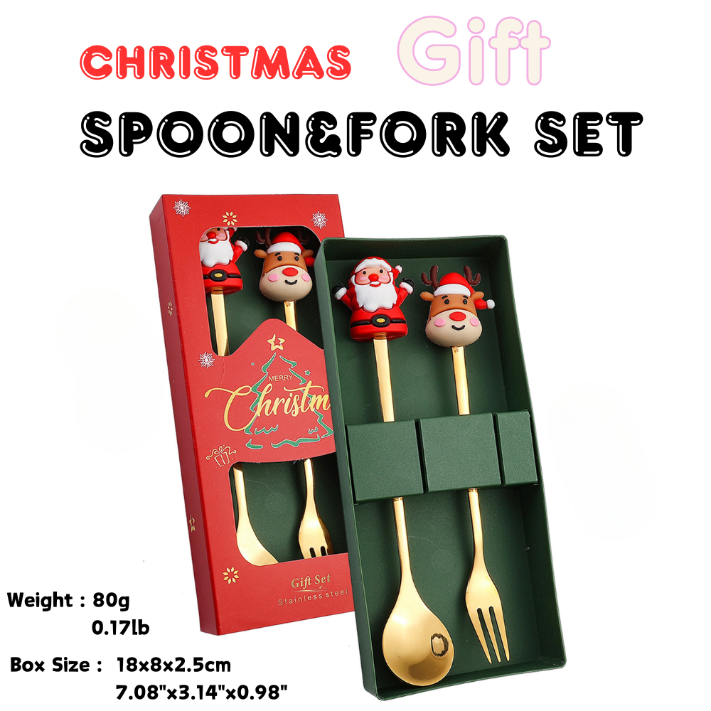 Christmas Edition Gold Spoon & Fork Set (2pcs) – Festive Holiday Flatware for Christmas Table Decor, Gifts and Dining