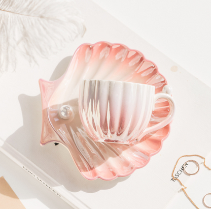 Seashell Mug Cup with a Seashell Saucer, Perfect for the Beach (240ml/8.11oz)