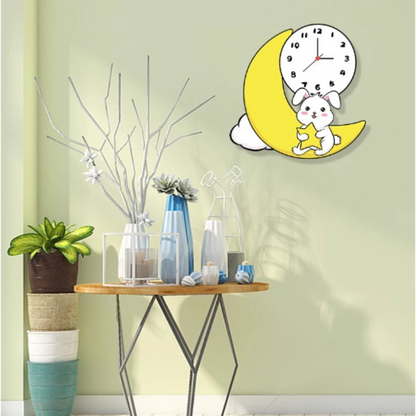 Baby Bunny Moon Clock/Novelty Clock/Funny Clock/Wall Clock/Non Ticking for Home Decor