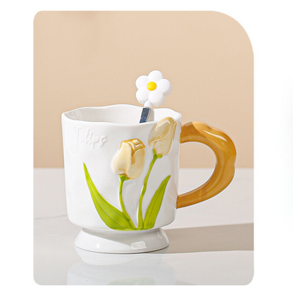 Beautiful Floral Mug and Spoon  for Coffee/Milk/Tea/Party 400ml/15.2oz