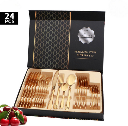 (Gold) Luxury Housewarming Gift Tableware Cutlery Set (24pcs)