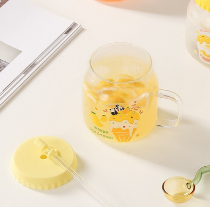 Adorable Fruit Glass Cups with Lid&Straw (650ml/21.97oz)