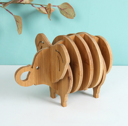 Bamboo Animal Coaster/Trivet Set for Cup/Pot/Tea