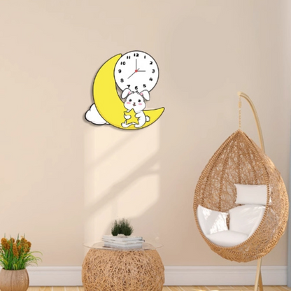 Baby Bunny Moon Clock/Novelty Clock/Funny Clock/Wall Clock/Non Ticking for Home Decor