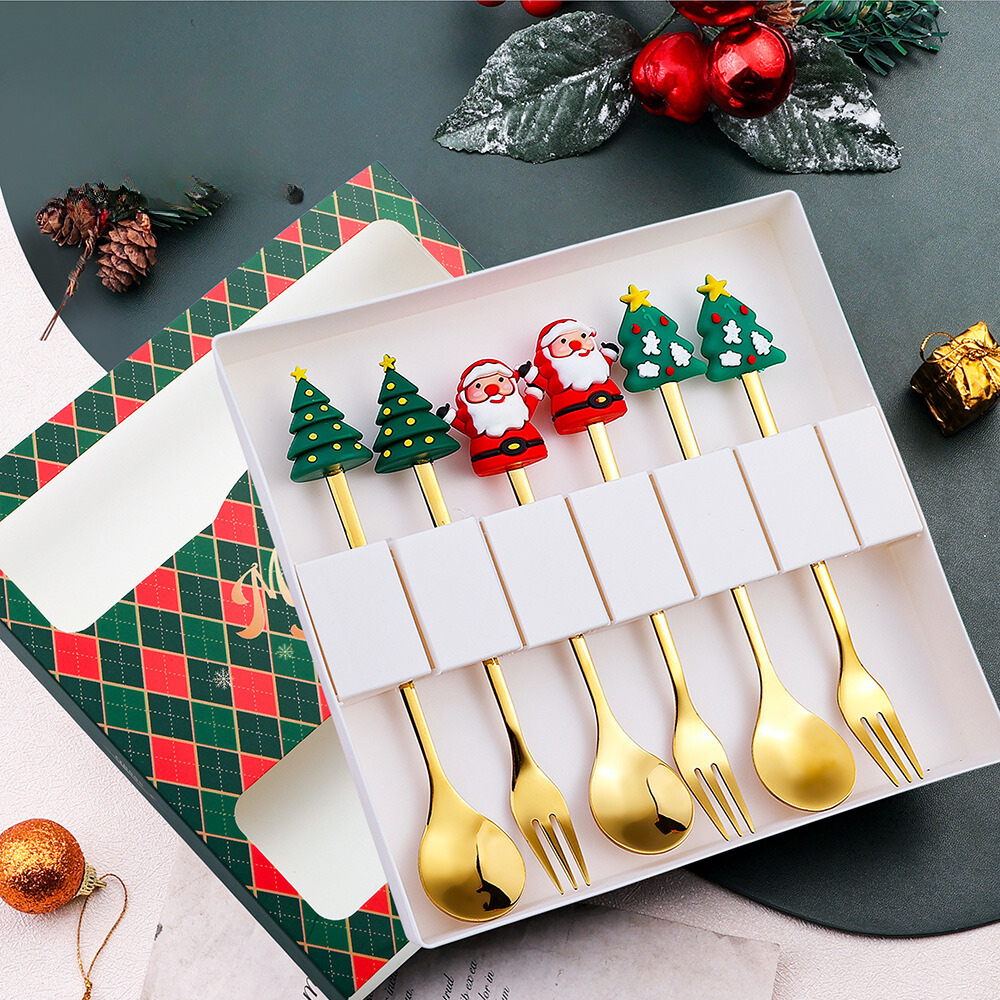 Christmas Edition Gold Spoon & Fork Set (2pcs) – Festive Holiday Flatware for Christmas Table Decor, Gifts and Dining