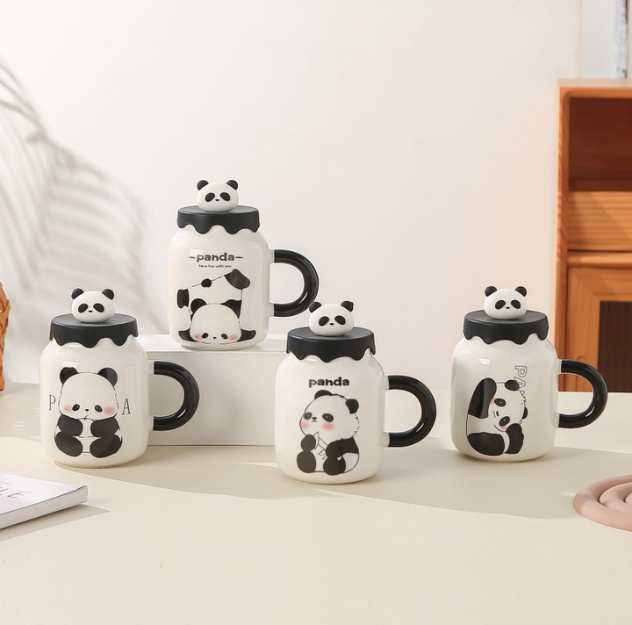 Adorable Baby Panda Mug with Lid and Spoon (430ml/14.54oz)