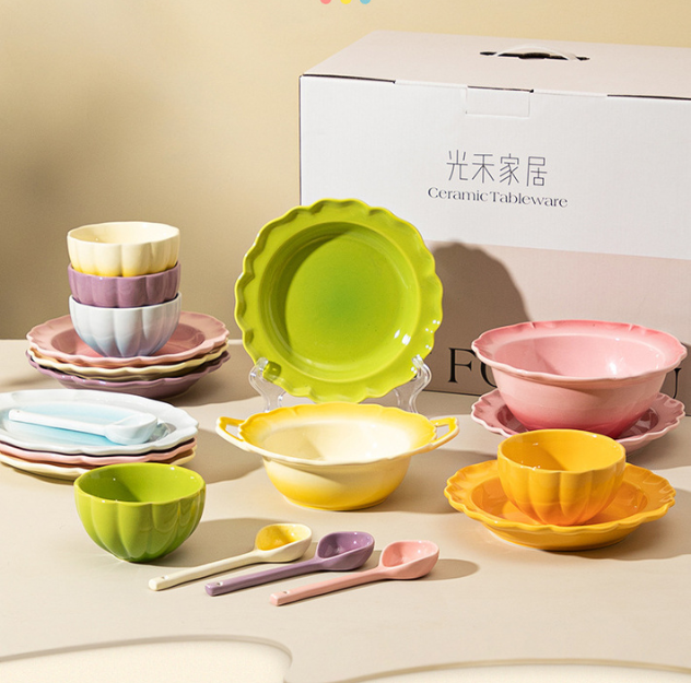 Colorful Gradation Bowl Plates/Pasta Plates for Pasts/Soup/Salad/Sauce