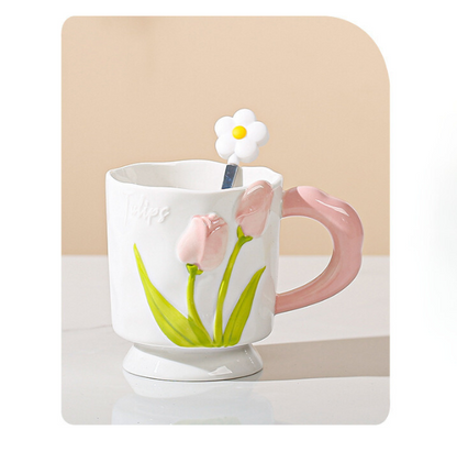 Beautiful Floral Mug and Spoon  for Coffee/Milk/Tea/Party 400ml/15.2oz