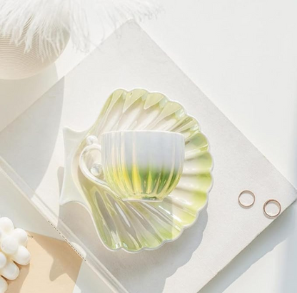 Seashell Mug Cup with a Seashell Saucer, Perfect for the Beach (240ml/8.11oz)