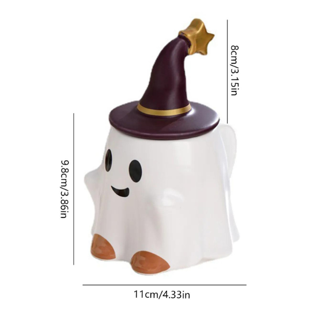 Little Halloween Ghost Mug with Witch Hat Lid (400ml/15.21oz)