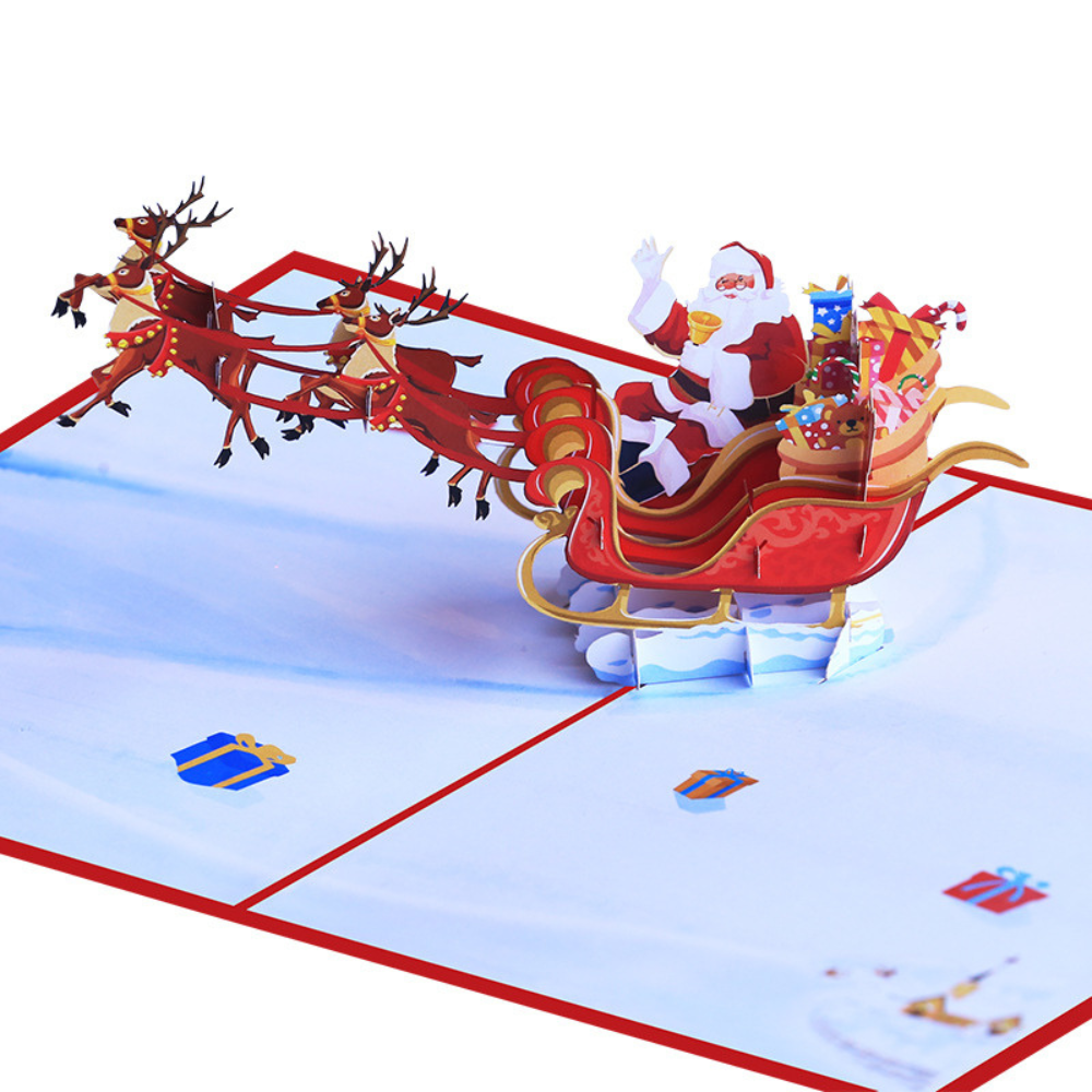 Christmas Santa Sleigh 3D/Pop-up Cards for Christmas/Birthday/Event/Gift/Mother's day