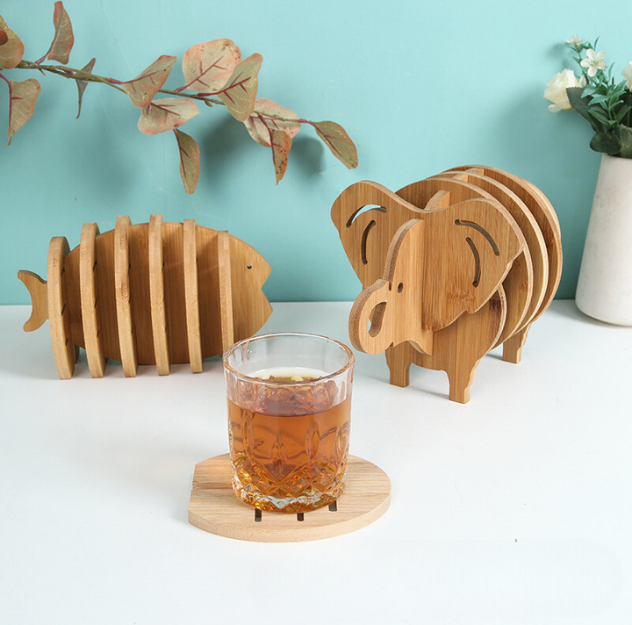 Bamboo Animal Coaster/Trivet Set for Cup/Pot/Tea