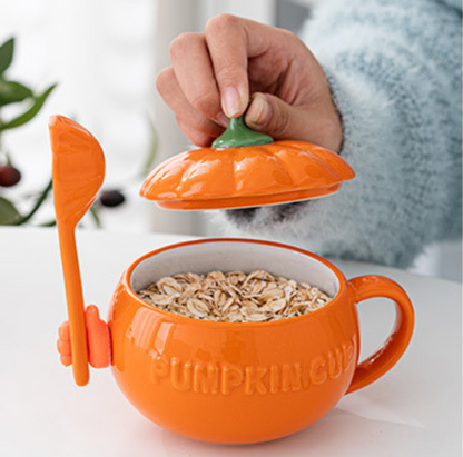 Pumpkin/Avocado Mug/Bowl with Lid&Spoon for Cereal/Soup/Congee (300ml/10.14oz)