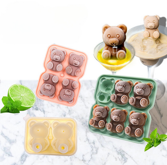 Cute Baby Bear Ice Cube Tray Kitchen Accessories 2pcs (Pink)