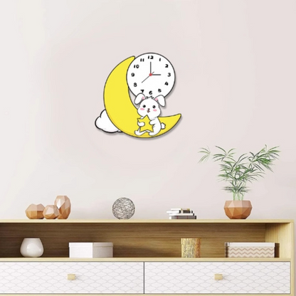 Baby Bunny Moon Clock/Novelty Clock/Funny Clock/Wall Clock/Non Ticking for Home Decor