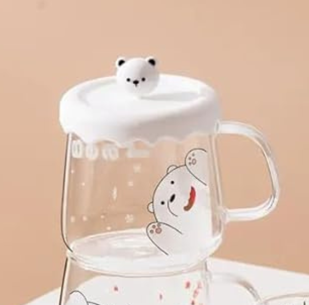 Adorable Baby Bear Glass Cup with Baby Bear Lid for Coffee/Tea/Milk/Party 480ml/16.23oz