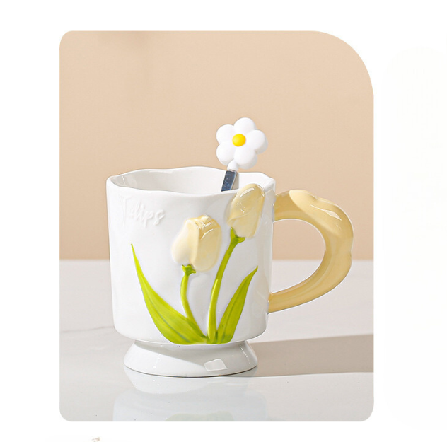 Beautiful Floral Mug and Spoon  for Coffee/Milk/Tea/Party 400ml/15.2oz