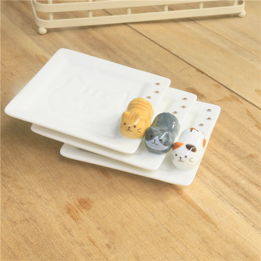 Cute Japanese Style 3D Kitten Sushi Plates, Sauce Plate, Sauce Bowl, Sushi Sauce Plates(9.5x9.5/3.74"x3.74")