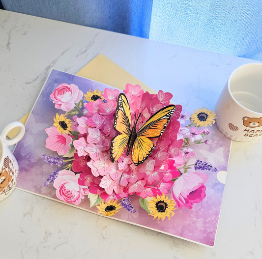 Butterfly Perched on Sunflower 3D/Pop-up Cards for Birthday/Event/Gift/Mother's day