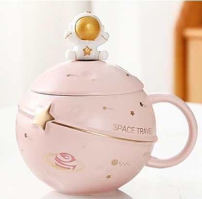 Space Astronaut Pottery Mug with Astronaut Lid&Spoon (400ml/13.52oz)