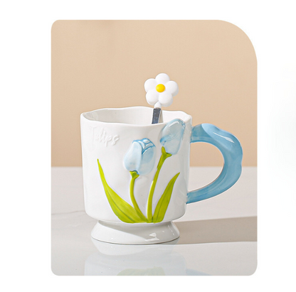 Beautiful Floral Mug and Spoon  for Coffee/Milk/Tea/Party 400ml/15.2oz