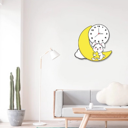 Baby Bunny Moon Clock/Novelty Clock/Funny Clock/Wall Clock/Non Ticking for Home Decor