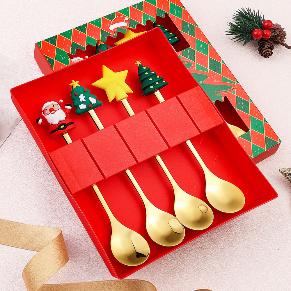 Christmas Edition Gold Spoon & Fork Set (2pcs) – Festive Holiday Flatware for Christmas Table Decor, Gifts and Dining