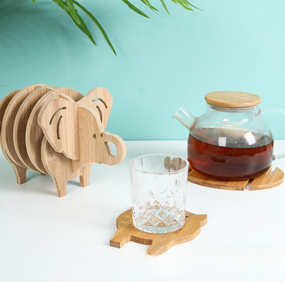 Bamboo Animal Coaster/Trivet Set for Cup/Pot/Tea