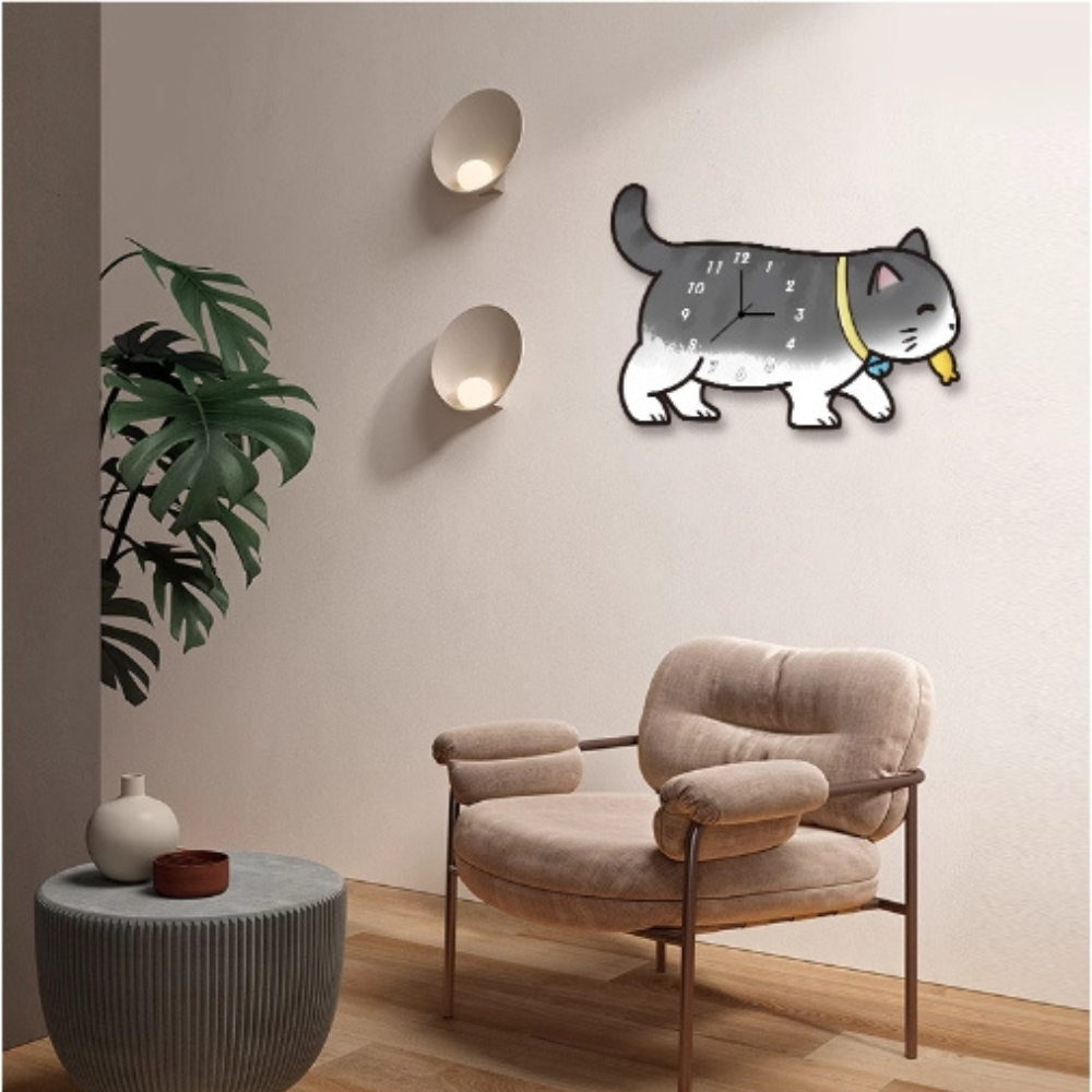 Lovely Kitten Clock/Animal Clock/Novelty Clock/Funny Clock/Wall Clock/Non Ticking for Home Decor