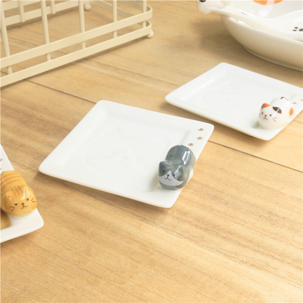 Cute Japanese Style 3D Kitten Sushi Plates, Sauce Plate, Sauce Bowl, Sushi Sauce Plates(9.5x9.5/3.74"x3.74")