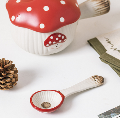 Cartoon Cute Red Mushroom Ceramic Single Handle Bowl SOUP POT/PLATE/SPOON 500ml/16.9oz