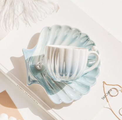 Seashell Mug Cup with a Seashell Saucer, Perfect for the Beach (240ml/8.11oz)