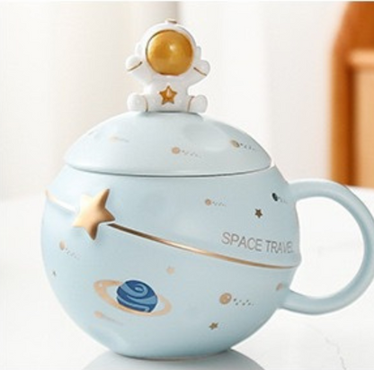 Space Astronaut Pottery Mug with Astronaut Lid&Spoon (400ml/13.52oz)