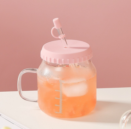 Adorable Fruit Glass Cups with Lid&Straw (650ml/21.97oz)