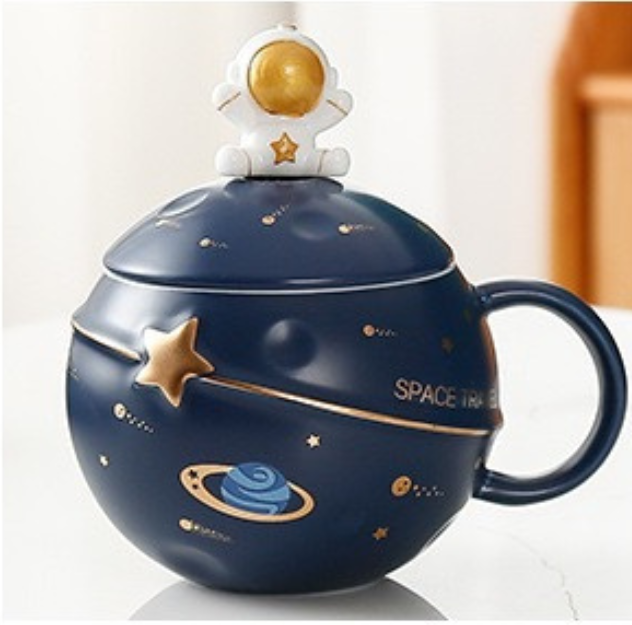 Space Astronaut Pottery Mug with Astronaut Lid&Spoon (400ml/13.52oz)