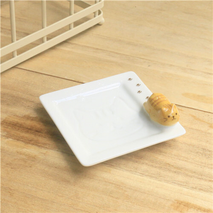 Cute Japanese Style 3D Kitten Sushi Plates, Sauce Plate, Sauce Bowl, Sushi Sauce Plates(9.5x9.5/3.74"x3.74")