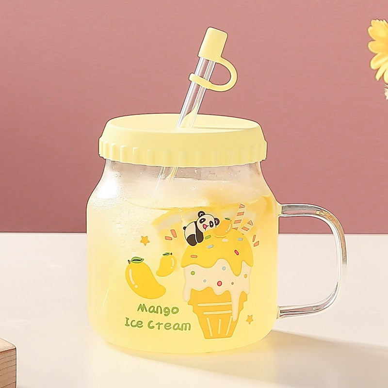 Adorable Fruit Glass Cups with Lid&Straw (650ml/21.97oz)