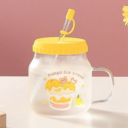 Adorable Fruit Glass Cups with Lid&Straw (650ml/21.97oz)