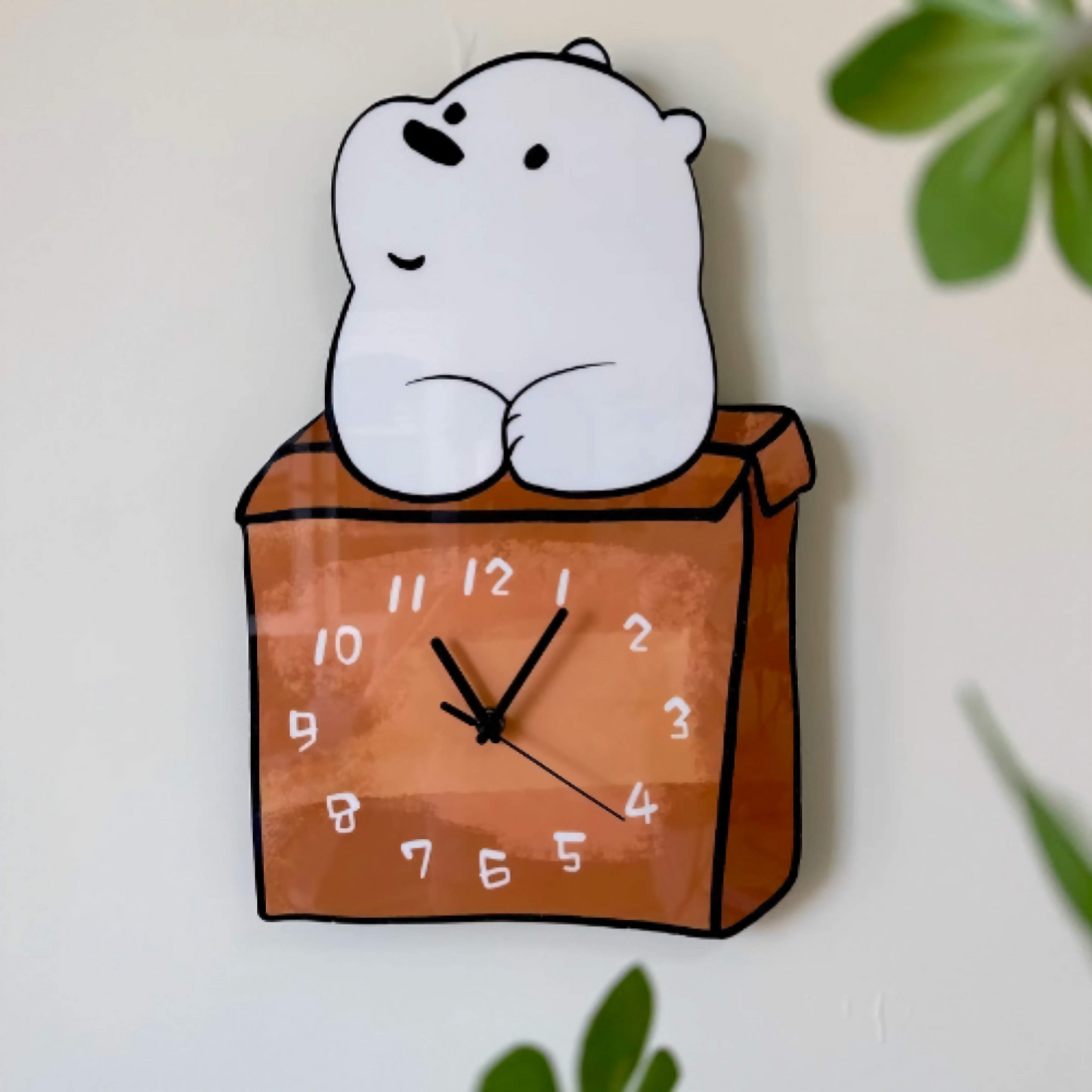 Adorable Baby Bear Inside Box/Novelty Clock/Funny Clock/Wall Clock/Non Ticking for Home Decor